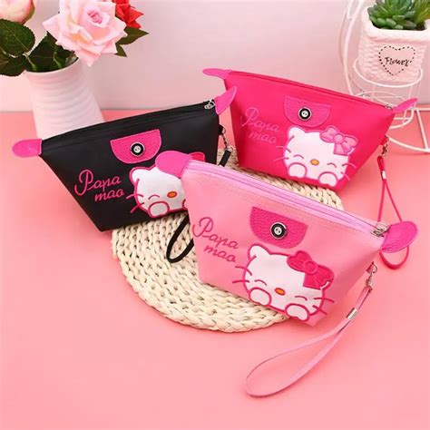 Women Portable Cute Cartoon Hello Kitty Cosmetic Bag Function Beauty Zipper Travel Make Up ...