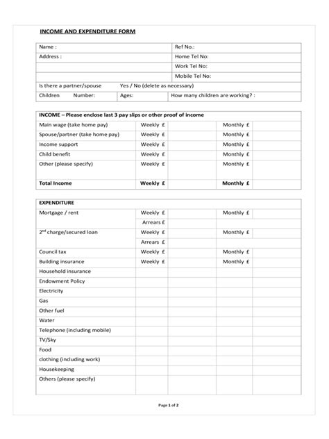 Printable Income And Expenditure Form Template Uk - Printable Forms Free Online