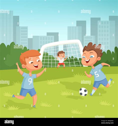 Active children playing football outdoor Stock Vector Image & Art - Alamy