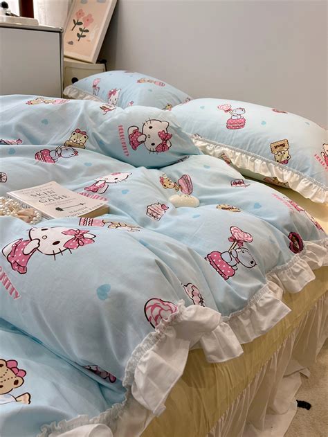 Cute Cartoon Cat Cotton Duvet Cover Set Bedding Set, Pink Blue Kitten ...