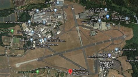 Bournemouth Airport in the U.K. - airliner storage, aerial view, map ...