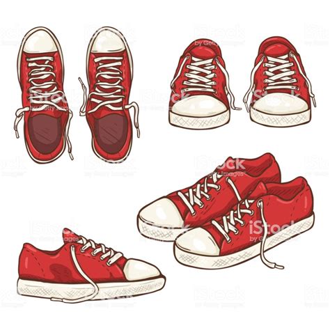 Vector Set of Cartoon Red Gumshoes. Side, Top and Front Views. | Shoes drawing, Sneakers drawing ...