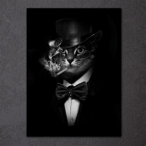 1 Pieces Smoking Gentleman Cat Wall Art Canvas Pictures For Living Room Printed Canvas Painting ...