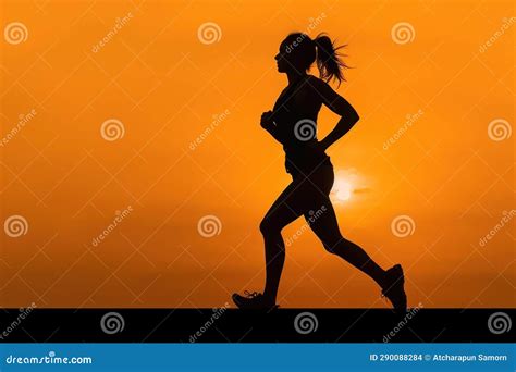 Silhouette of a Woman Running at Sunset with the Sun in the Background ...