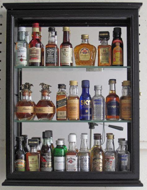 Details about SOLID WOOD, Mini Liquor Bottle Display Case Cabinet Shadow Box, CD06B | Shot Glass ...