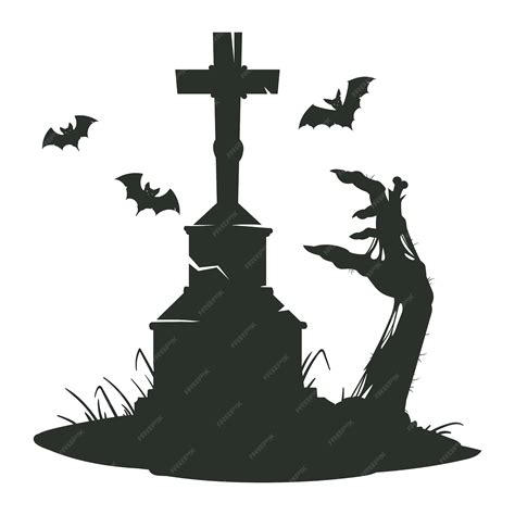 Premium Vector | Halloween grave with monster hand zombie scrawny hand sticking out from ...