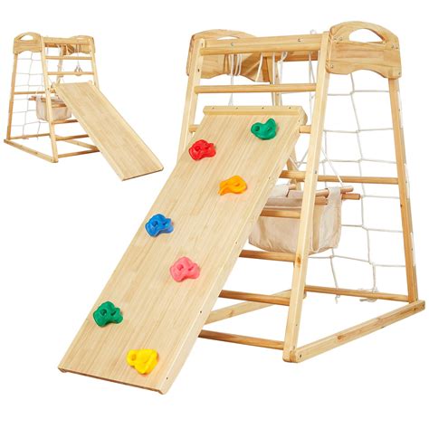 FUNLIO 7-in-1 Wood Indoor Playground for Toddlers 2-5, Montessori ...