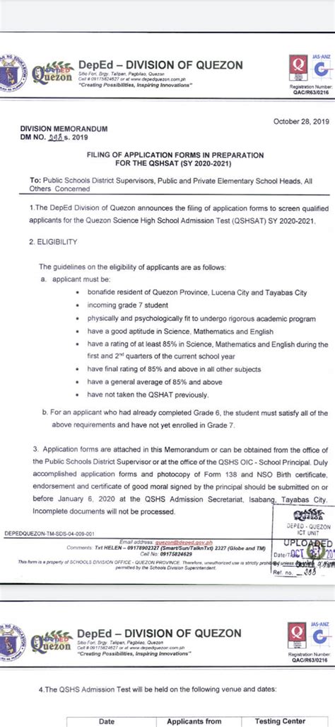 Deped memo re: application... - Quezon Science High School