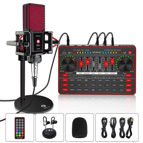 Buy Podcast Microphone Sound Card Kit,Professional Studio Condenser Mic ...