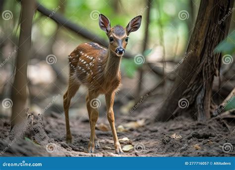 Baby Deer, with Its First Steps in the Forest Stock Illustration ...