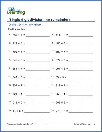 Grade 4 Long Division Worksheets - free & printable | K5 Learning