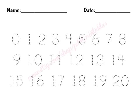 0 20 Number Trace Worksheet PDF Printable Preschool - Etsy