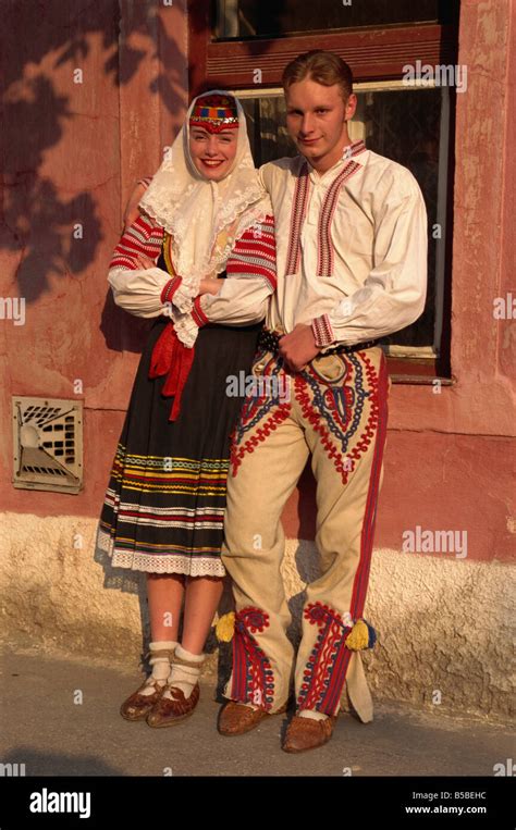 Couple in traditional Slovak folk costume, Kezmarok, Slovakia, Europe Stock Photo - Alamy