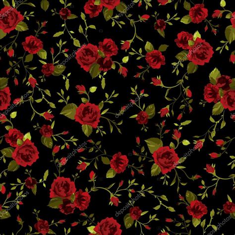 Vector seamless floral pattern with red roses on black backgroun Stock Vector Image by ©ollallya ...