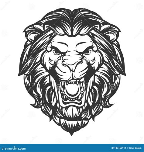 Roaring Lion Head Vector Illustration White Isolated Background - Roaring Lion Stock Vector ...