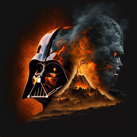 Darth Vader and Mustafar, double exposure, Boris Vallejo style : r ...