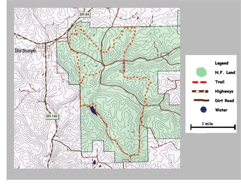 Topographic Map of Birdseye Trail in Hoosier National Forest in Indiana