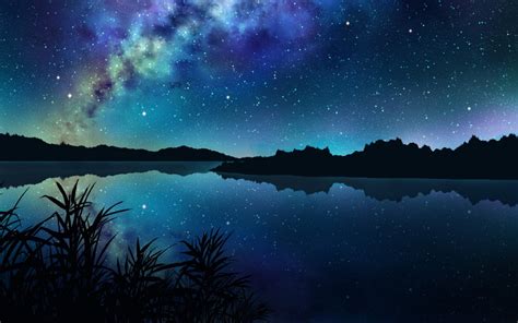 1440x900 Resolution Amazing Starry Night Over Mountains and River ...