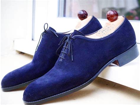 New Men's Blue oxford Suede Shoes, Men's Lace Up Whole Cut Shoes - Dress/Formal