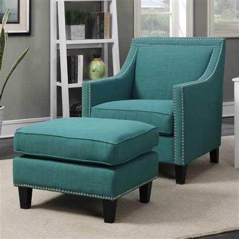 Bowery Hill Fabric Upholstered Accent Chair with Ottoman in Teal ...