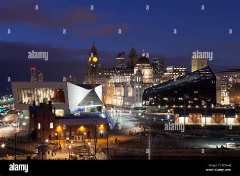 Liverpool Pier Head and Mann Island at night Stock Photo - Alamy