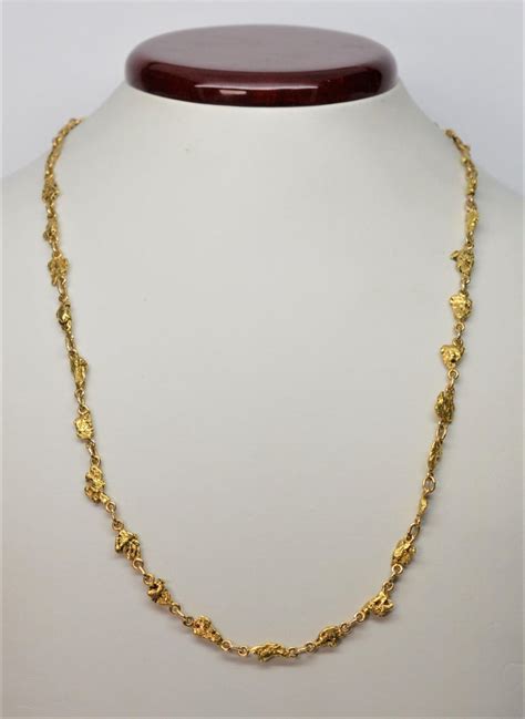 24 Karat Natural Yellow Gold Nugget Necklace at 1stDibs | gold nugget necklace vintage, natural ...