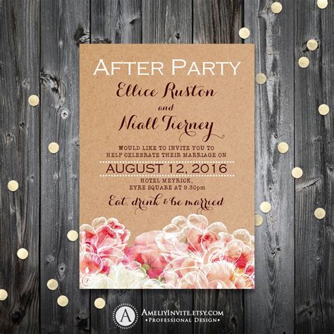 Printable After Party Invitation Rustic Kraft & Cream Pink