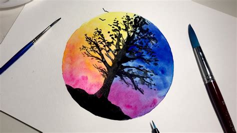 Simple Watercolor Painting for Beginners Time Lapse | Day Vs Night Sky ...