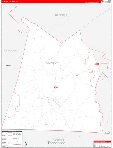 Clinton County, KY Zip Code Wall Map Red Line Style by MarketMAPS