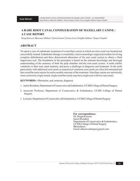 (PDF) A Rare Root Canal Configuration of Maxillary Canine: A Case Report