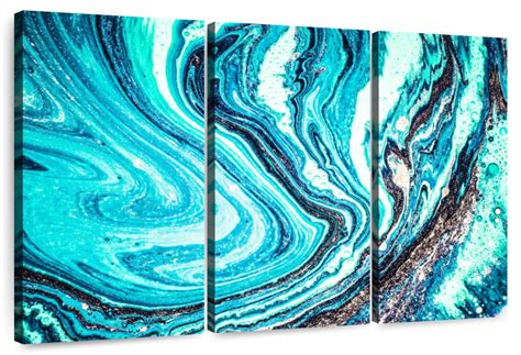 Turquoise Suminagashi Abstract Wall Art | Painting