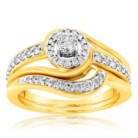 9ct Yellow Gold 1/2 Carat Diamond Bridal Set Ring with Halo Setting – Shiels Jewellers