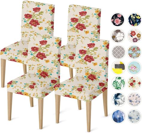 Flower Chair Covers for Dining Room Set of 4, Dining Chairs Seat Cover,Kitchen Stretch Chair ...