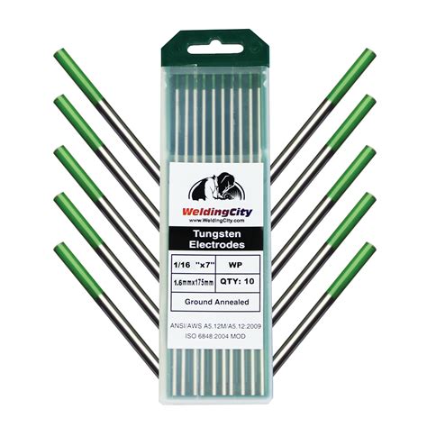 10-pcs TIG Welding Tungsten Electrode Pure (Green) 1/16" x 7" (10 per Box)