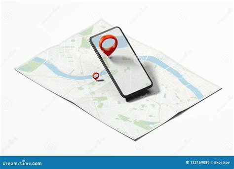 Red Geotag or Map Pin in Mobile Phone on Realistic Map. 3d Rendering ...