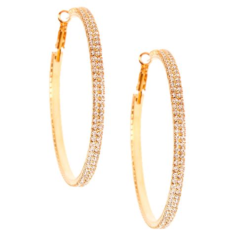 Gold Rhinestone 60MM Hoop Earrings | Claire's