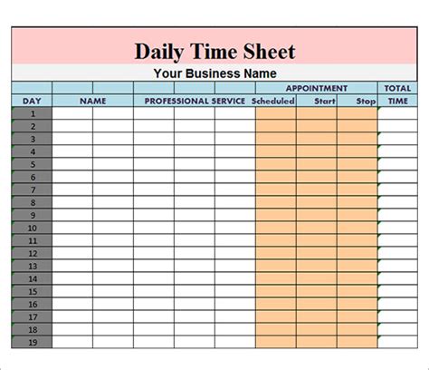 Daily Timesheet Excel Template