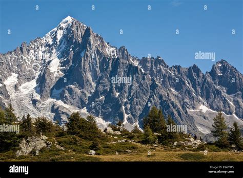 Summer hiking above Chamonix-Mont Blanc valley, France. Mont Blanc ...