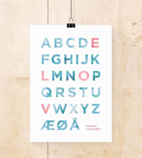 Danish alphabet poster Printable alphabet Nursery art