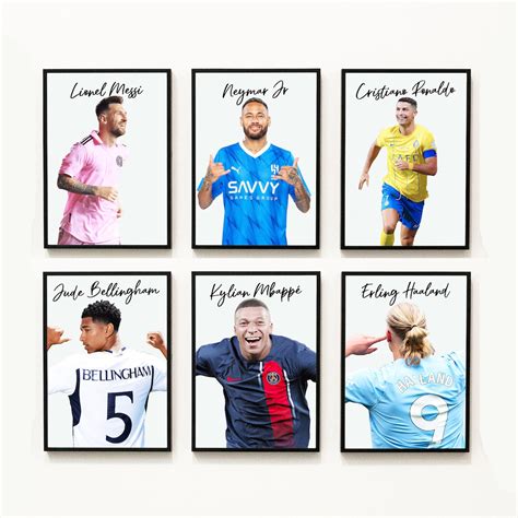 Set of 6 Prints Messi Neymar Mbappe Ronaldo Bellingham Haaland Poster ...