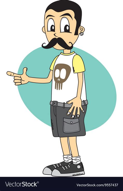 Mustache male cartoon character finger gesture Vector Image