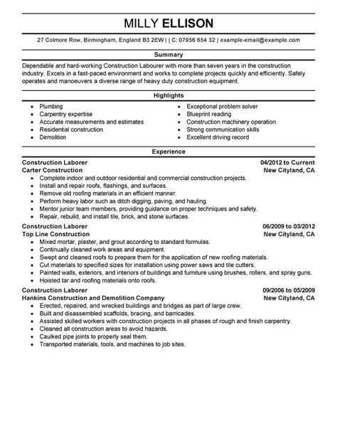 Best Construction Labor Resume Example From Professional Resume Writing Service