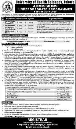 UHS Lahore Undergraduate Programs Admission 2020