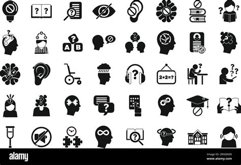 Learning disability icons set simple vector. Education insclusive. School test Stock Vector ...