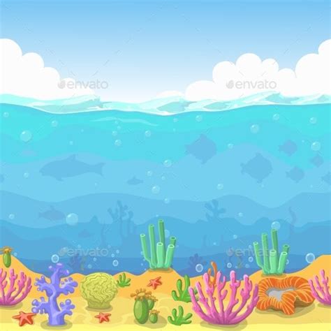 Seamless Underwater Landscape in Cartoon Style | Cartoon styles, Childrens murals, Underwater