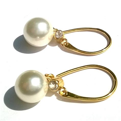 Gold Pearl Earrings Drop Earrings White Pearl Earring, Gold Pearl Earrings, Pearl White, Unique ...