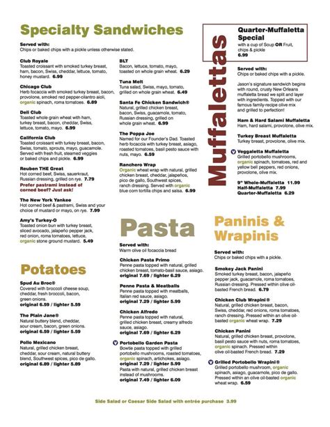 Jason's Deli Nutrition Chart