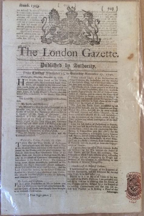 Three copies of The London Gazette, reporting the resolution of the ...