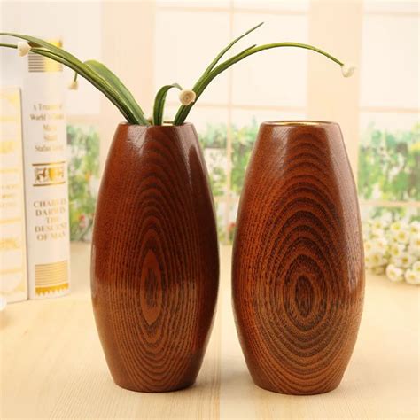 Japan Style Solid Wooden Vase Oval Flower Vase Retro Wood Decoration ...