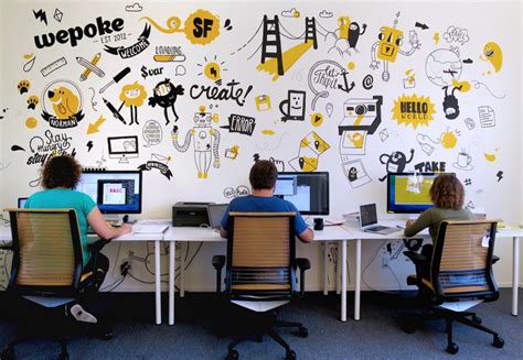 Lienke Raben’s doodle-ish illustrations Office Wall Design, Office Mural, Office Wall Art ...